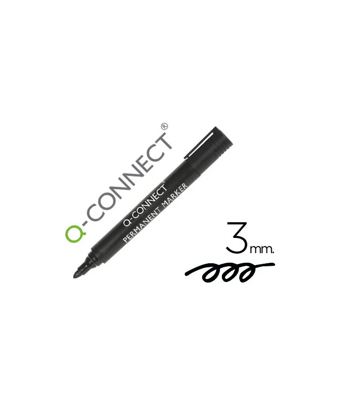 Marcador Q-Connect Permanente Ponta Redonda 3mm Preto