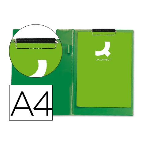 Capa Porta Notas Q-Connect com Mola Miniclip A4 Verde