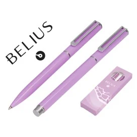 Conjunto Esferográfica e Roller Belius Endless Summer Alumínio Roxo e Prateado