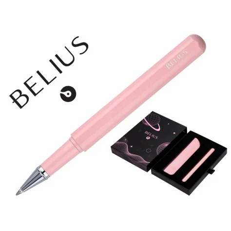 Conjunto Estojo Imitação Pele e Caneta Roller Belius Space B Rosa em Caixa Design