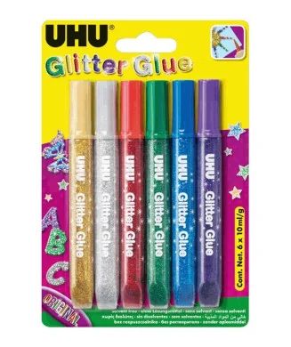 Blister c/6 Tubos Cola Glitter UHU 10mls 39040 Original