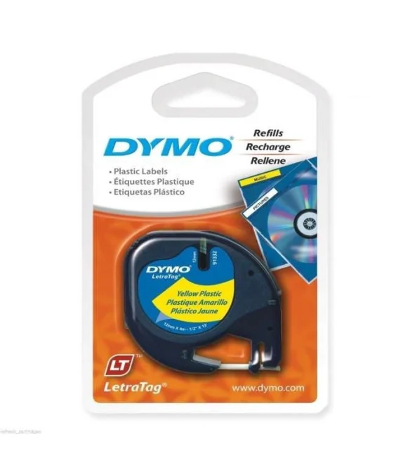 Fita Dymo Plástico Letratag 12mm x 4M 91202 Preto / Amarelo