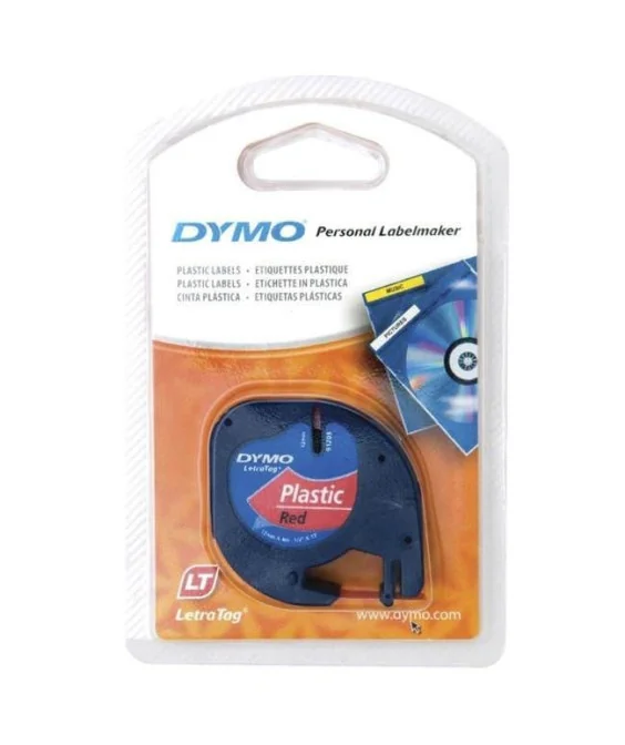 Fita Dymo Plástico Letratag 12mm x 4M 91203 Preto / Vermelho