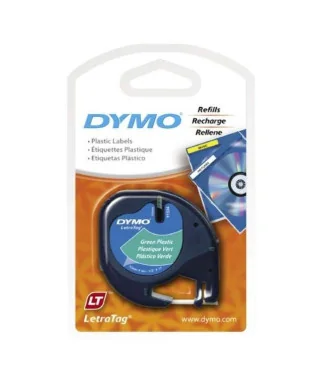 Fita Dymo Plástico Letratag 12mm x 4M 91204 Preto / Verde