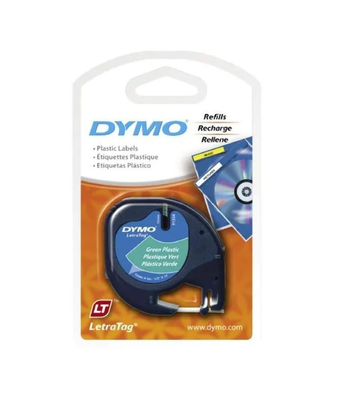 Fita Dymo Plástico Letratag 12mm x 4M 91204 Preto / Verde