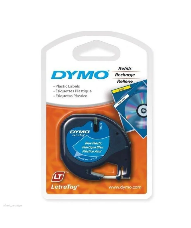 Fita Dymo Plástico Letratag 12mm x 4M 91205 Preto / Azul