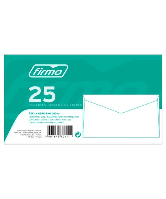 Maço com 25 Envelopes Americano 92x163 Gomado Branco