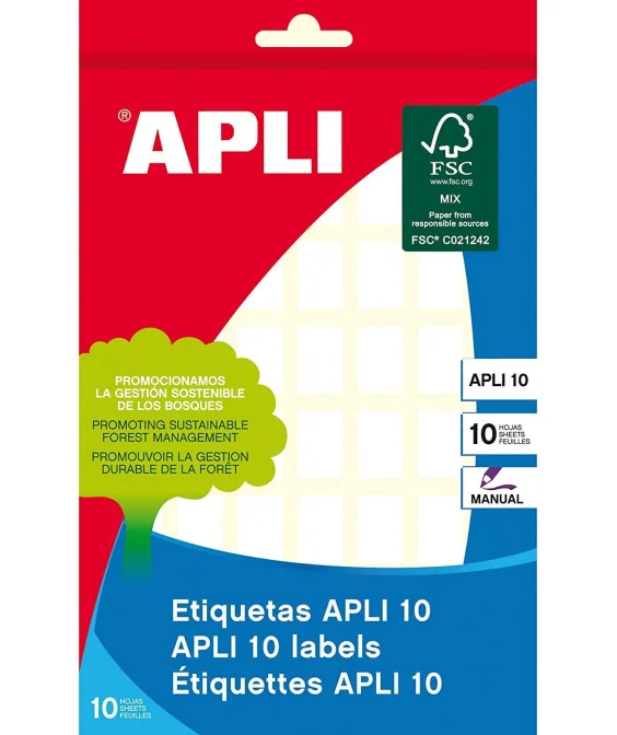 Pack 10Fls. Etiquetas Adesivas Brancas APLI 1635 12x18mm