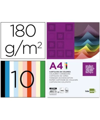 Pack 100 Cartolinas Liderpapel 180g A4 10 Cores Sortidas