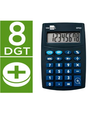 Calculadora de Bolso Liderpapel XF02 8 Dígitos Azul 99x64x9mm