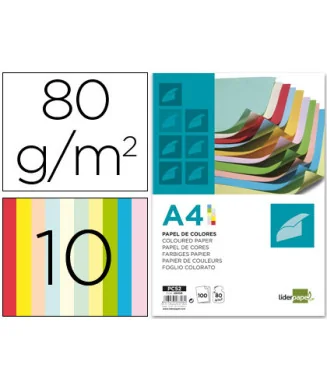 Papel de Cor Liderpapel A4 Emb. 100fls 10 Cores x 10 Folhas